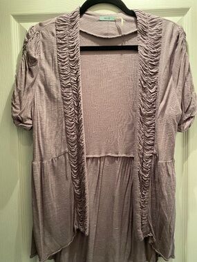 Soft Mauve Ru-Trim Open-Front Cardigan